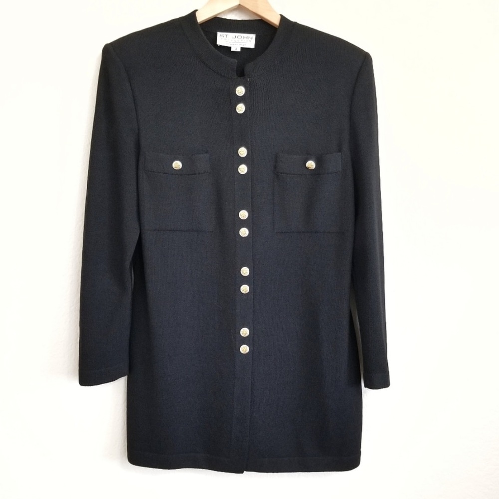 Rare Vintage St John Collection by Marie Grey Classic Black Knit Cardigan Jacket